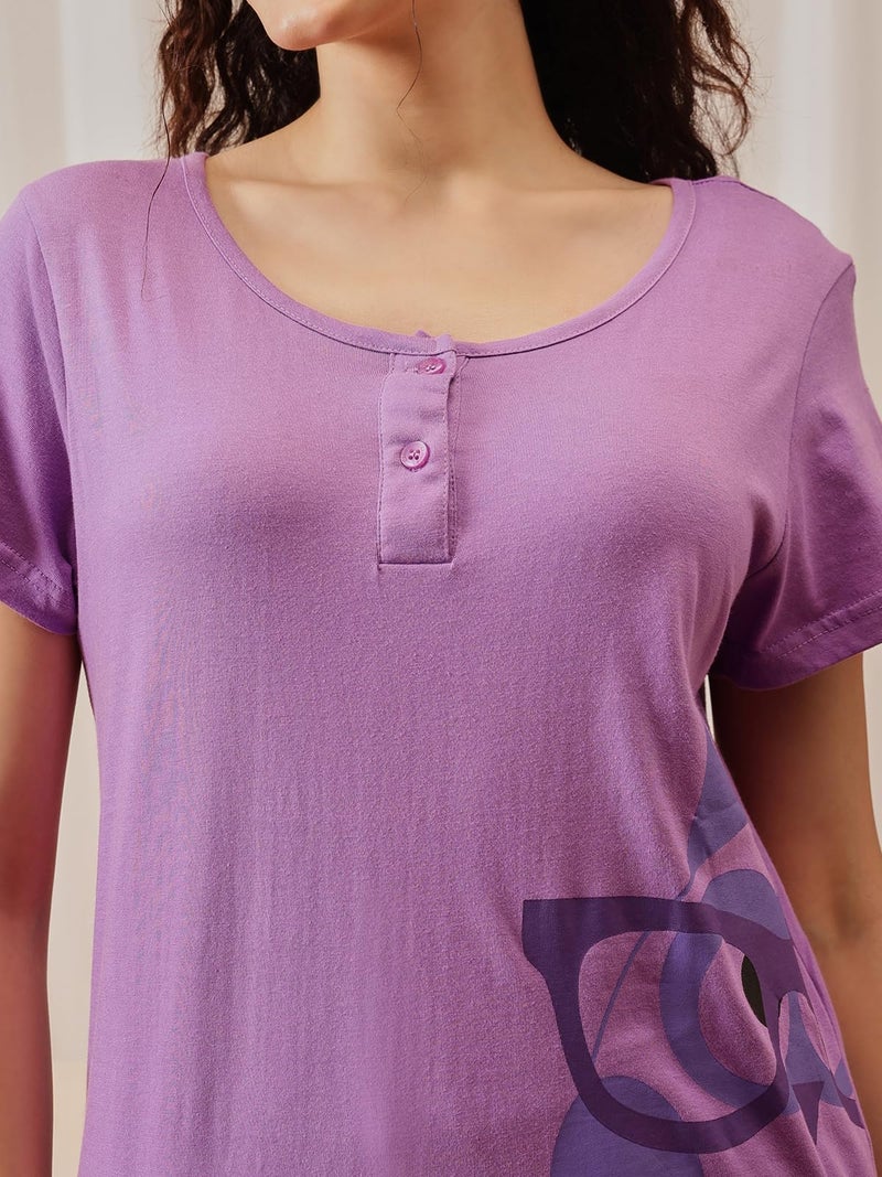 Clovia Women's Top & Pyjama Set Pajama (LS0522P123XL_Purple_3XL) - Image 3
