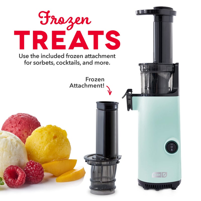 Dash DASH Deluxe Compact Masticating Slow Juicer, Easy to Clean Cold Press Juicer with Brush, Pulp Measuring Cup, Frozen Attachment and Juice Recipe Guide - Aqua  - Image 4