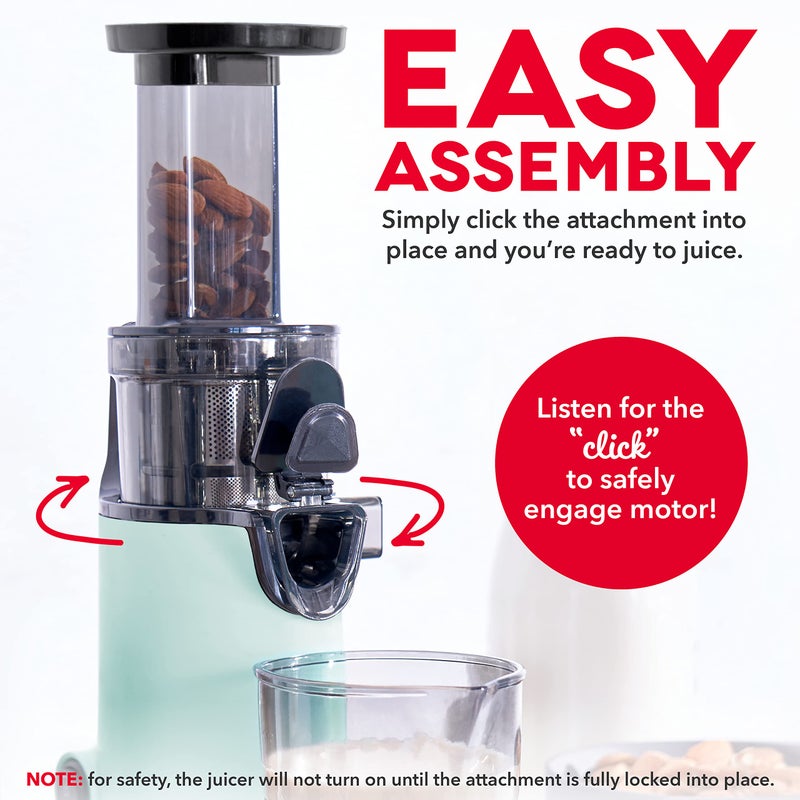 Dash DASH Deluxe Compact Masticating Slow Juicer, Easy to Clean Cold Press Juicer with Brush, Pulp Measuring Cup, Frozen Attachment and Juice Recipe Guide - Aqua  - Image 3