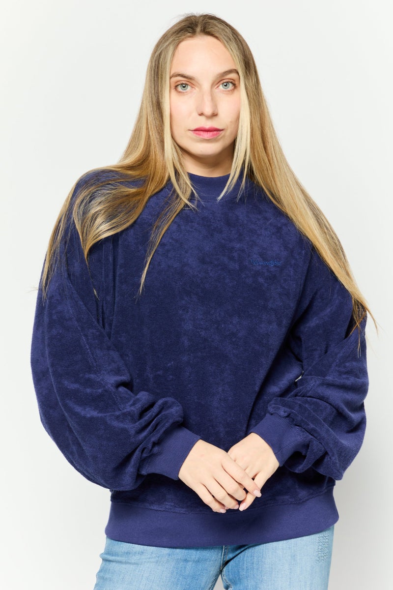 Wrangler Women Crew Neck Long Sleeve Brand Logo Sweatshirt, Dark Purple - Image 1