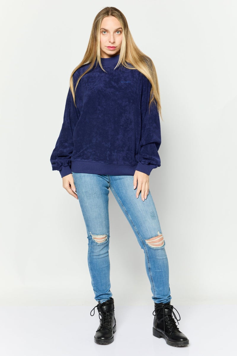 Wrangler Women Crew Neck Long Sleeve Brand Logo Sweatshirt, Dark Purple - Image 2