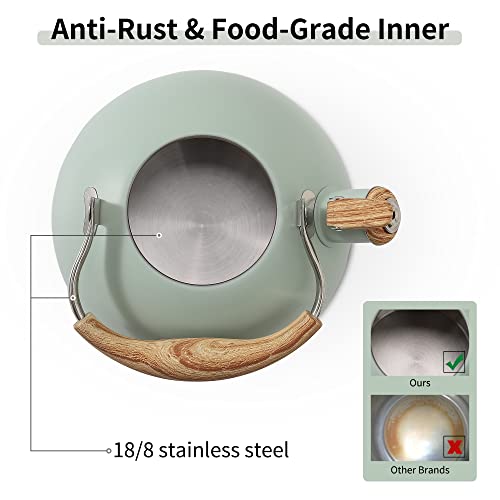 LONFFERY Tea Kettle for Stove Top, 2.5 Quart Whistling Tea Kettle, with Food Grade Stainless Steel and Wood Pattern Folding Handle, Turquoise - Image 2