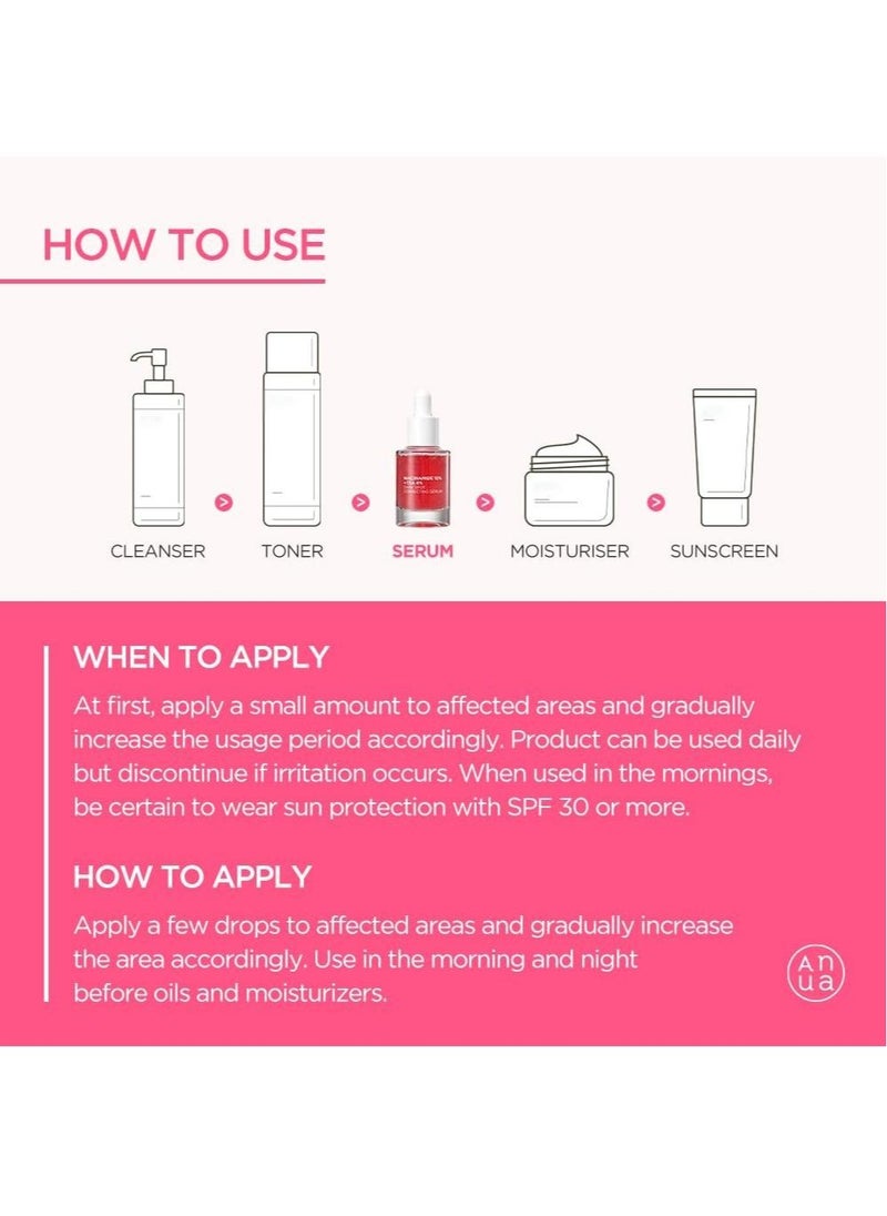 Anua 10% Niacinamide + 4% Tranexamic Acid Serum, Ceramide, Hyaluronic Acid, Vitamin B12 natural color, for Sensitive skin, Fragrance-Free (30ml /1.01 fl.oz.)