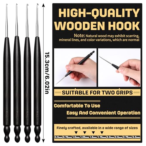 Hssugi Crochet Hooks, 4PCS 1.0mm, 1.25mm, 1.5mm, 1.75mm Small Crochet Hooks for Arthritic Hands, Long Comfortable Crochet Needles for Beginners DIY, Experienced Crochet Lovers - Image 2