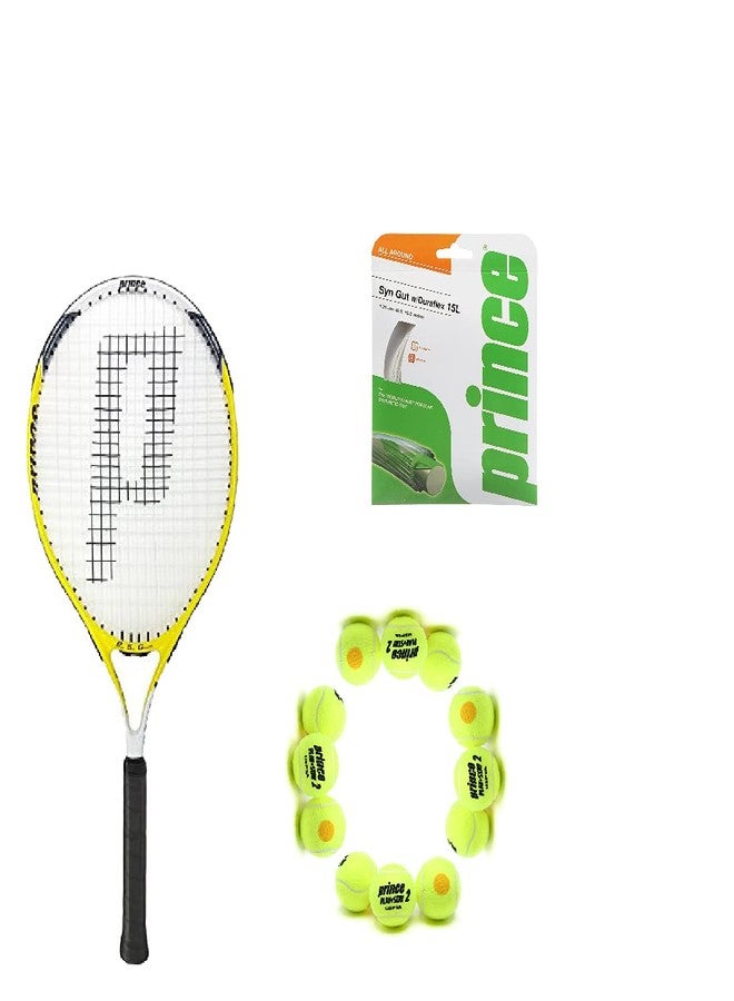 Prince Tennis Racket Deuce 26 with Prince-Stage 2-Orange-Std Tennis Ball 1 DOZ and Synthetic Gut with Duraflex 15L - Image 1