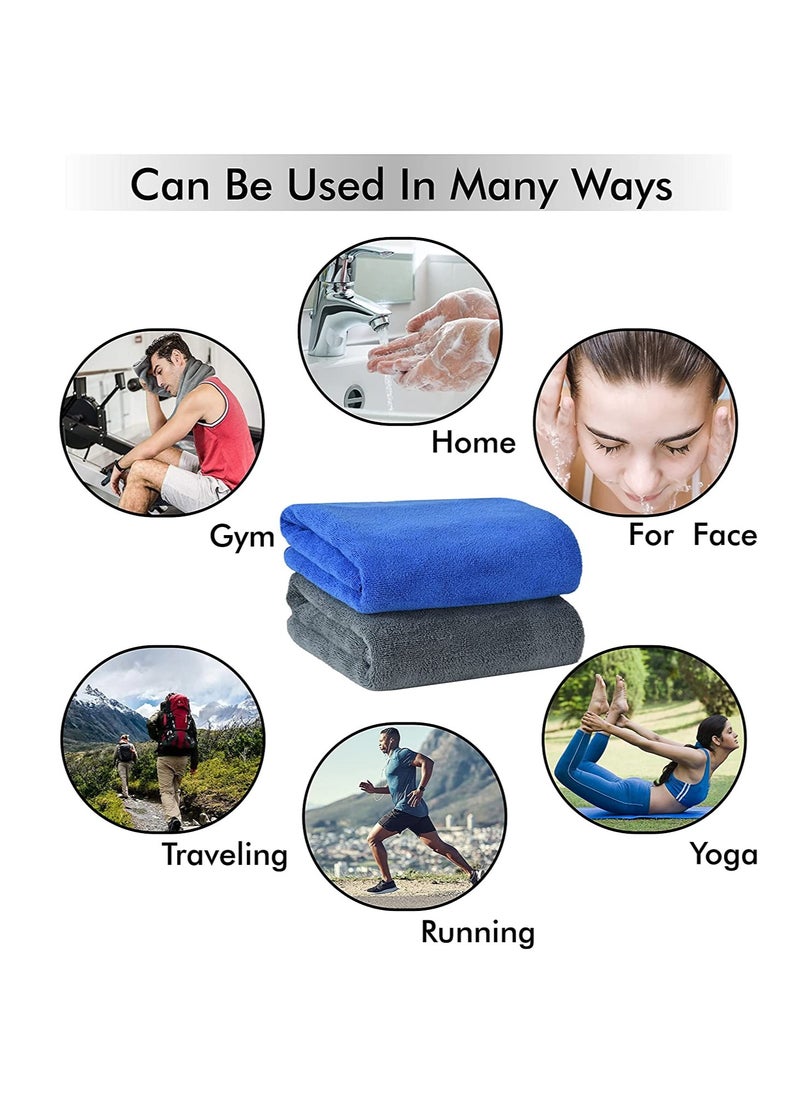 Fabienne 2-Piece Microfiber Gym Towel/Hand Towel/Face Towel/Car Cleaning Towel 50x90 cm Blue/Grey  - Image 4