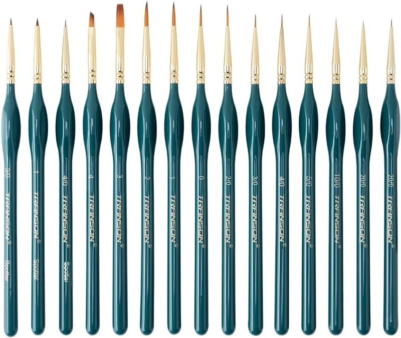 TRANSON 15-Piece Fine Detail Miniature Painting Brush Set for Acrylics, Watercolors, Crafts, Rocks & Face Painting - Image 1