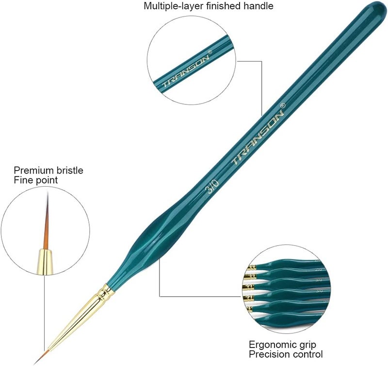 TRANSON 15-Piece Fine Detail Miniature Painting Brush Set for Acrylics, Watercolors, Crafts, Rocks & Face Painting - Image 3