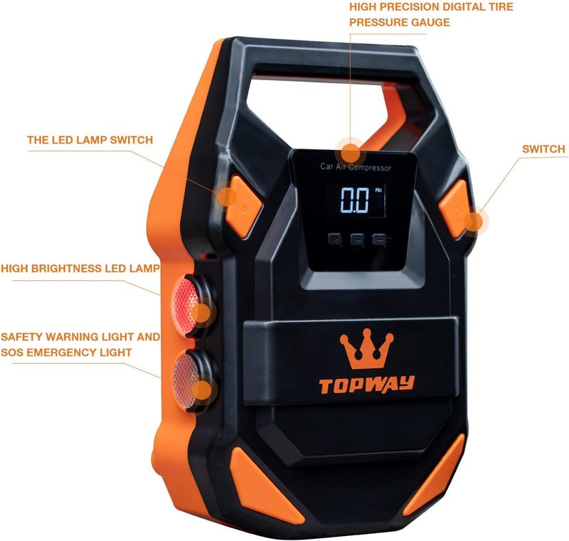 TOPWAY Digital 12V Tire Inflator Mini Air Compressor with LED Light - Image 2