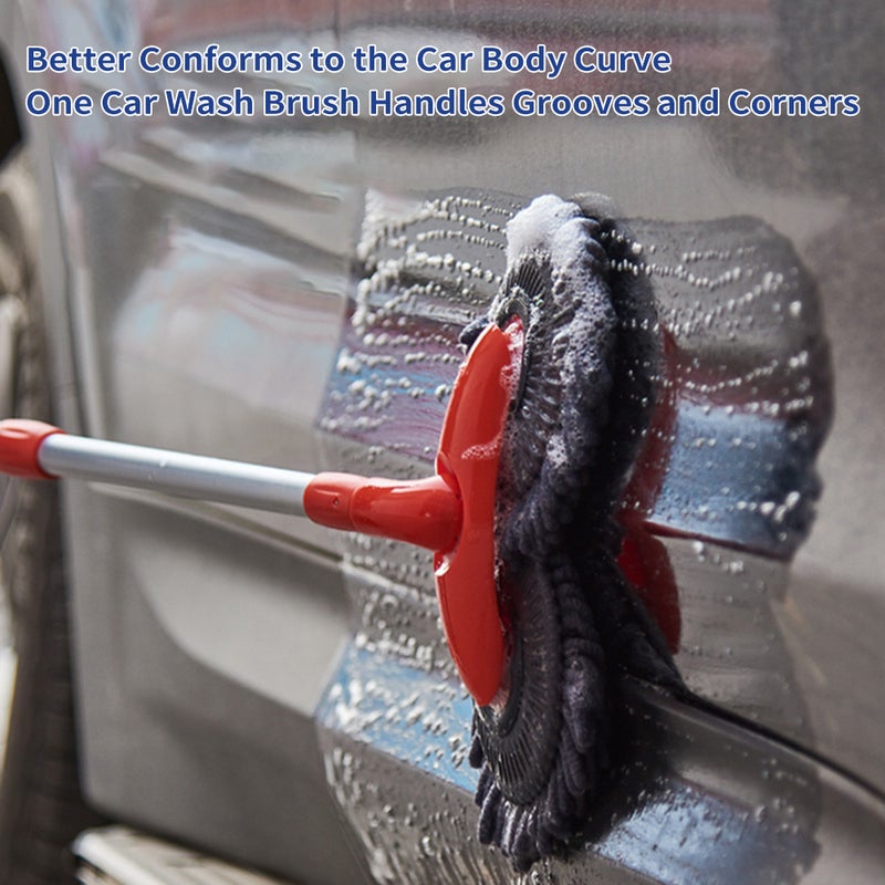 Long Chenille Microfiber Wash Mop with Extension Pole Rotatable Dual Head Car Wash Brush Telescoping Cleaning Tool - Image 4