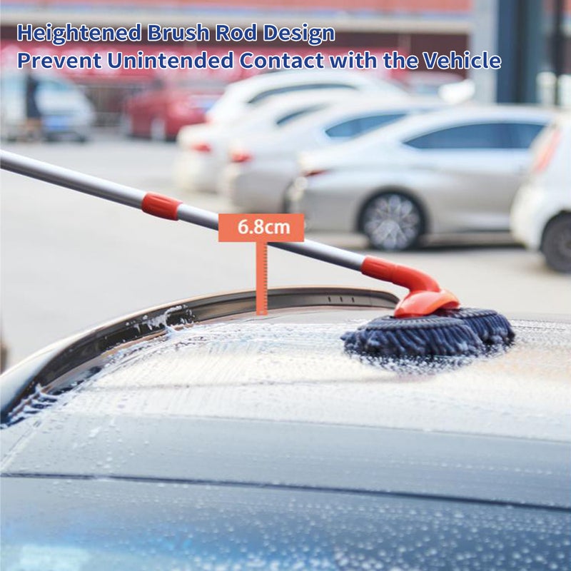 Long Chenille Microfiber Wash Mop with Extension Pole Rotatable Dual Head Car Wash Brush Telescoping Cleaning Tool - Image 2