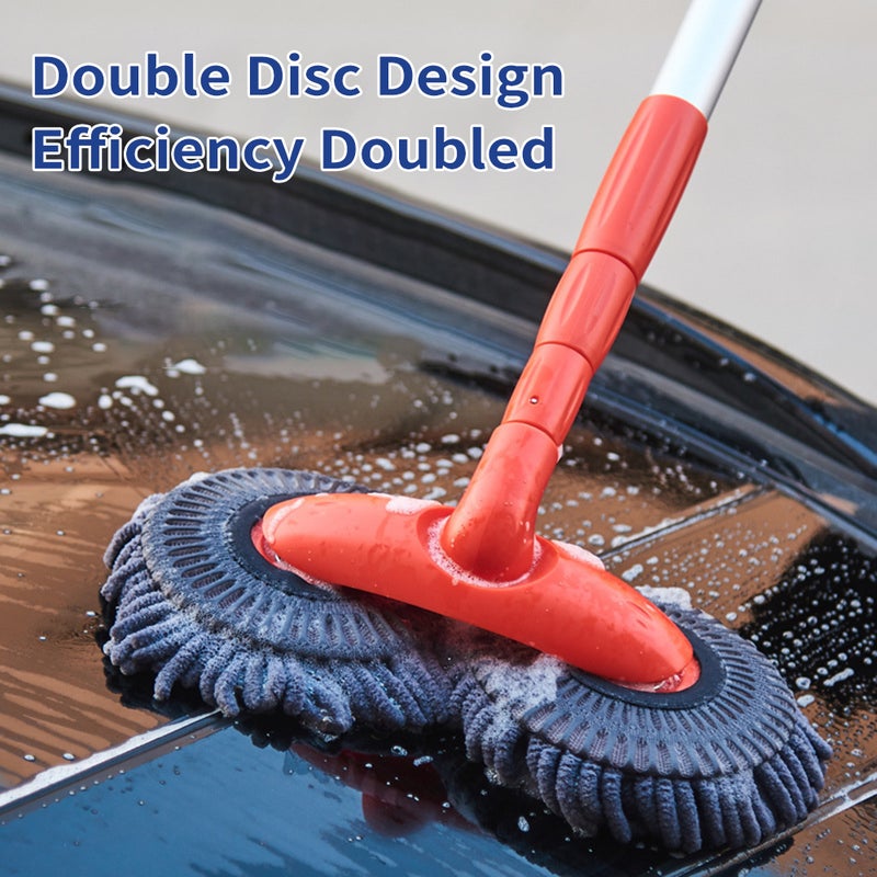 Long Chenille Microfiber Wash Mop with Extension Pole Rotatable Dual Head Car Wash Brush Telescoping Cleaning Tool - Image 3