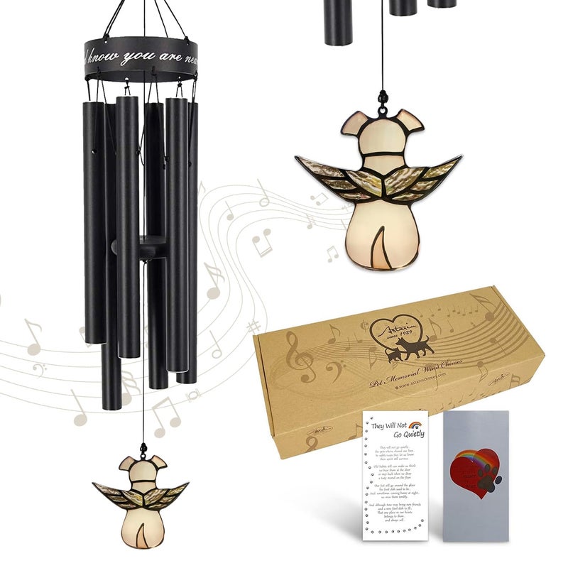 ASTARIN Pet Memorial Wind Chime, 30 Inches Paw Print Pet Remembrance Gift to Honor and Remember a Dog, Cat, or Other Pet, Premium Metal Wind Chime, Black - Image 1