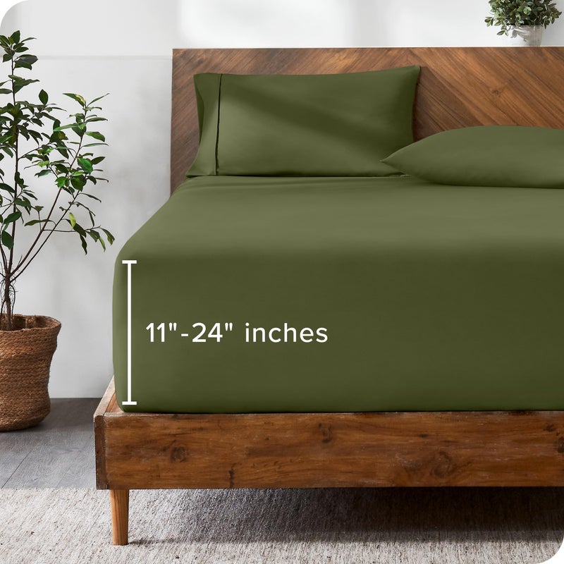 Bare Home Bare Home Twin Extra Long Fitted Sheet - Extra Deep Pocket Fitted Sheet - Premium 1800 Microfiber - Ultra-Soft Wrinkle Free - Deep Pocket Fitted Bottom Sheets (Twin XL 11"" to 24"" Pocket  Cypress)  - Image 1