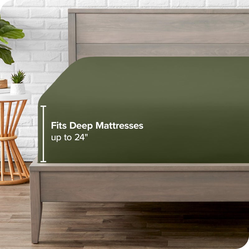 Bare Home Bare Home Twin Extra Long Fitted Sheet - Extra Deep Pocket Fitted Sheet - Premium 1800 Microfiber - Ultra-Soft Wrinkle Free - Deep Pocket Fitted Bottom Sheets (Twin XL 11"" to 24"" Pocket  Cypress)  - Image 5