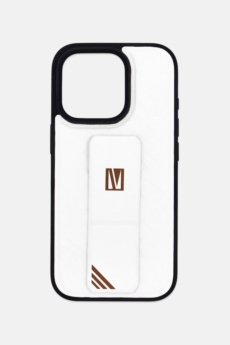 LEVELO iPhone 16 Pro Morphix Cuero Case With Grip Stand, White - Image 1