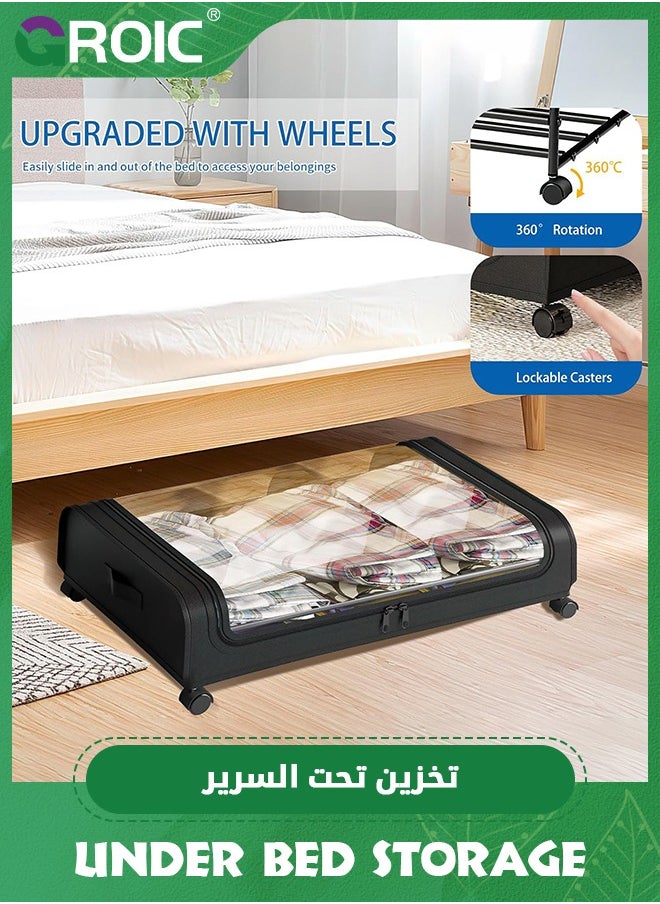 GROIC Under Bed Storage with Wheels, Under Bed Shoe Storage Larger Capacity with PVC Clear Window, Under the bed storage Organizer Bins, Rolling Under Bed Metal Drawer for Clothes,Shoes,Toys  - Image 2