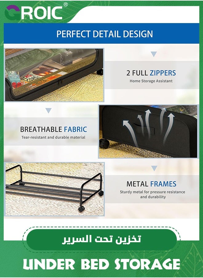 GROIC Under Bed Storage with Wheels, Under Bed Shoe Storage Larger Capacity with PVC Clear Window, Under the bed storage Organizer Bins, Rolling Under Bed Metal Drawer for Clothes,Shoes,Toys  - Image 3