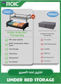 GROIC Under Bed Storage with Wheels, Under Bed Shoe Storage Larger Capacity with PVC Clear Window, Under the bed storage Organizer Bins, Rolling Under Bed Metal Drawer for Clothes,Shoes,Toys  - Image 5