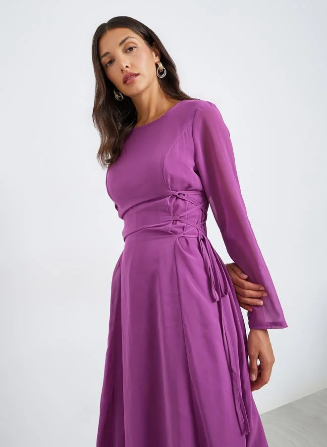 Styli  Women Side Tie-Waist Detail Midi Dress for Women | Best Price UAE