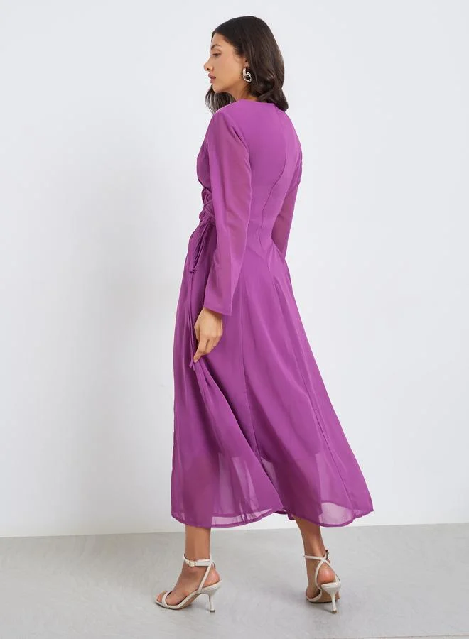 Styli  Women Side Tie-Waist Detail Midi Dress for Women | Best Price UAE
