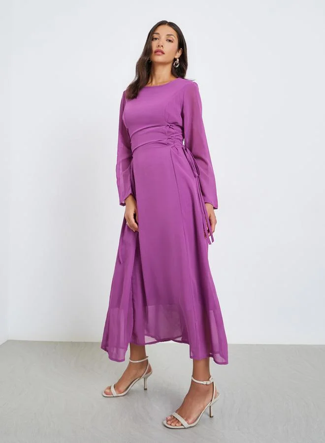 Styli Women Side Tie-Waist Detail Midi Dress