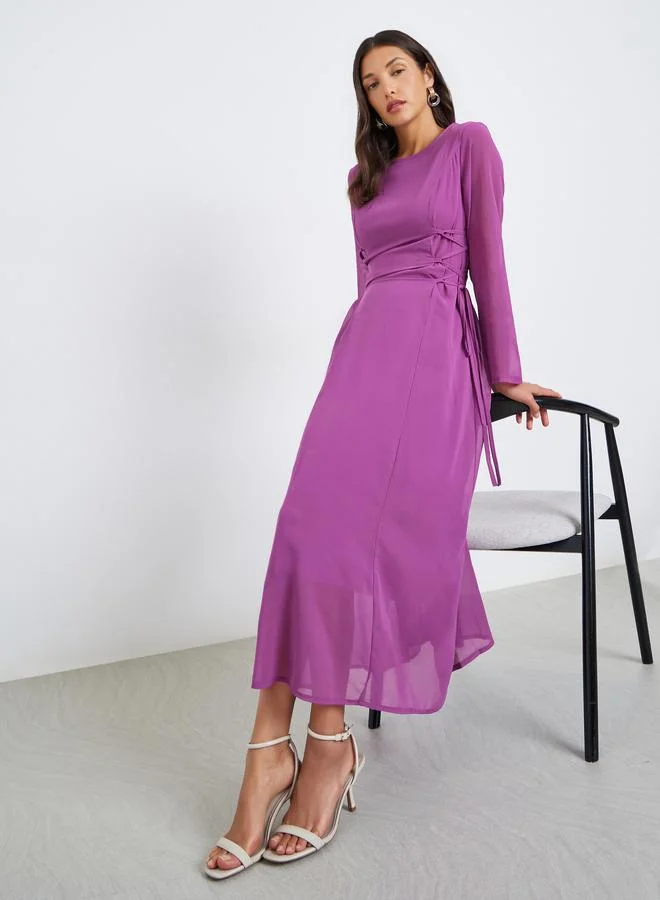 Women Side Tie-Waist Detail Midi Dress
