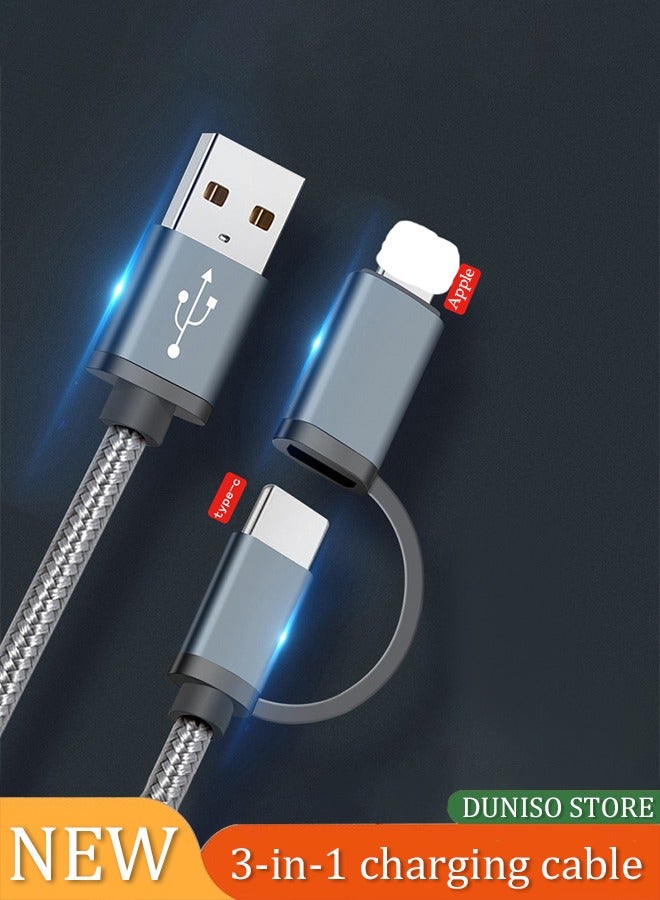 DUNISO 2 in 1 Charging Cable, nylon braided fast charging cable, resistant to bending and not easy to break, with cable management strap, 1M, suitable for Apple and Type C phones - Image 2
