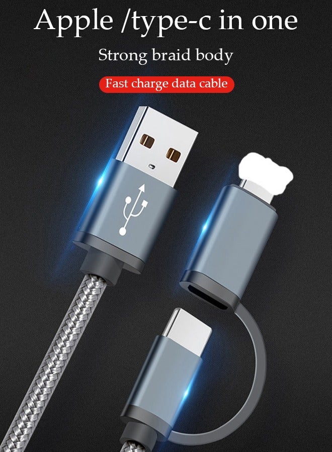 DUNISO 2 in 1 Charging Cable, nylon braided fast charging cable, resistant to bending and not easy to break, with cable management strap, 1M, suitable for Apple and Type C phones - Image 3