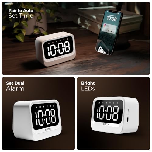 Xech Alarm Clock Students Heavy Sleepers | Mini Clock Speaker Dual Alarm | USB-C Powered | Ideal for Kids, Bedroom, Study Table | Birthday Gift for Women Girlfriend, Husband, Wife, Boyfriend (Eon) - Image 3