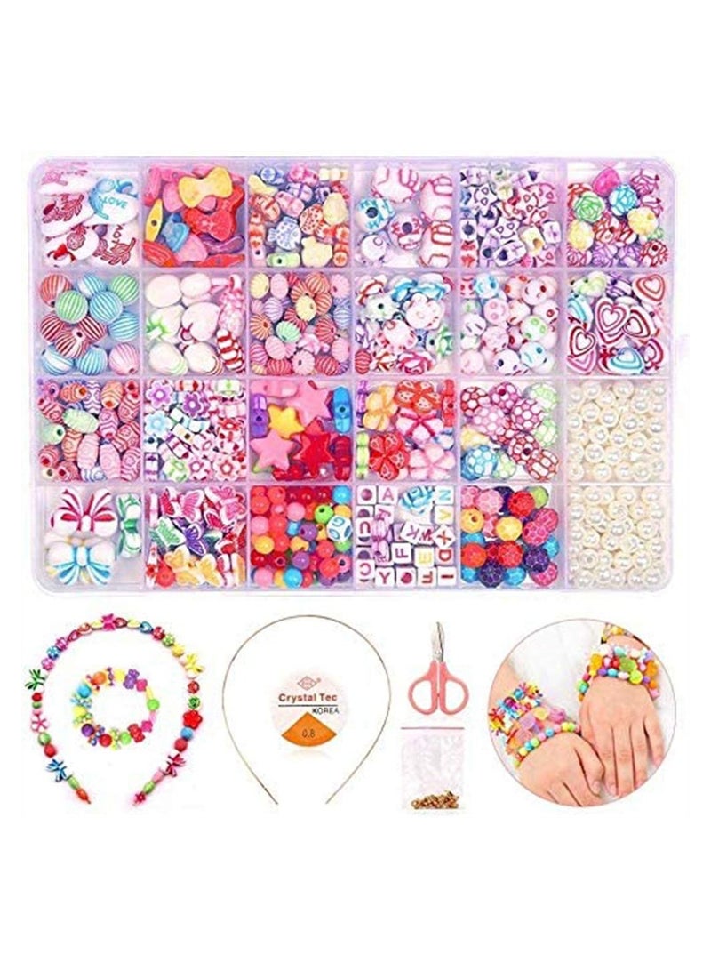 Excefore DIY Bead Set, 550+pcs Children Pop Beads for Making Necklace Bracelet Ring, Art Craft & Jewellery Making Kit for Kids Girls Age 4 5 6 7 8, 24 Types  - Image 1