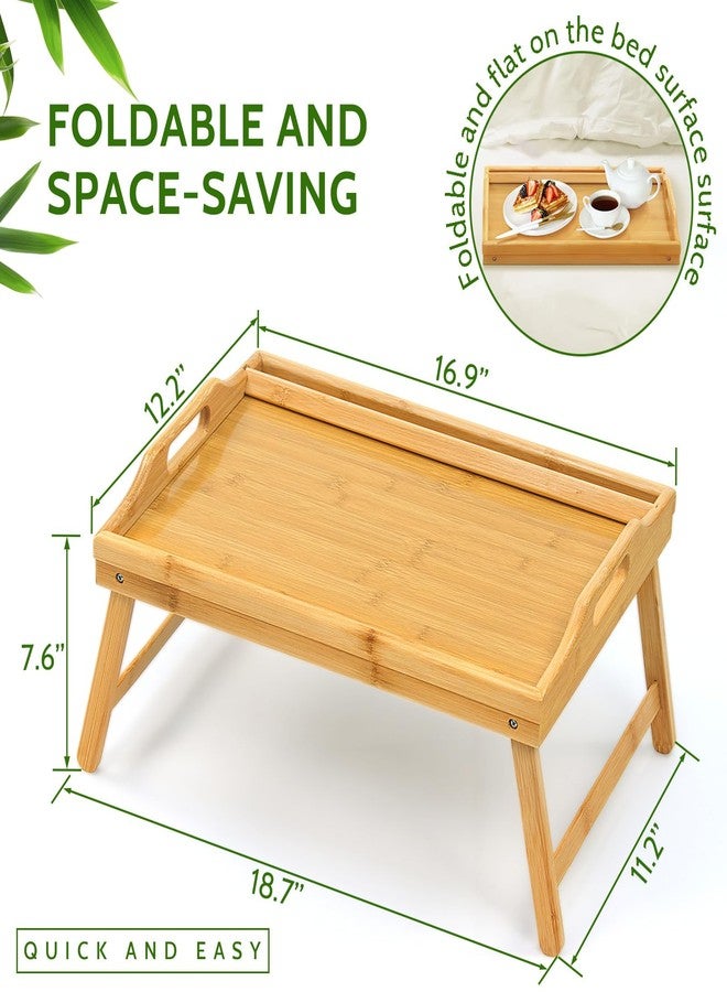 Lesnople Tray Table for Bed, Bamboo Breakfast Tray with Folding Legs and Handles, Natural Color Bed Tray with Media Slot, Ideal for Eating, Serving or Working in Kitchen, Sofa or Bedroom - Image 2