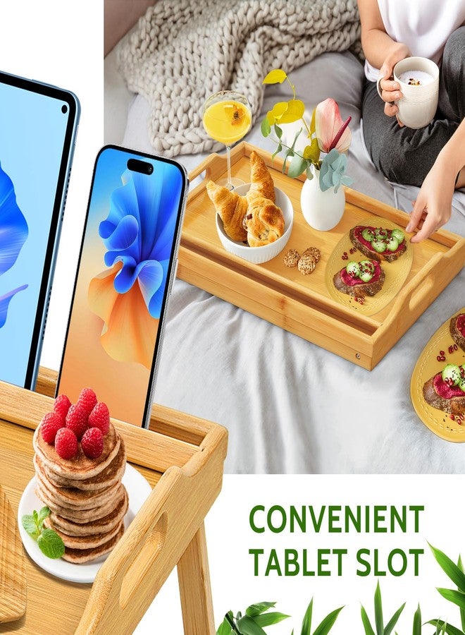 Lesnople Tray Table for Bed, Bamboo Breakfast Tray with Folding Legs and Handles, Natural Color Bed Tray with Media Slot, Ideal for Eating, Serving or Working in Kitchen, Sofa or Bedroom - Image 3