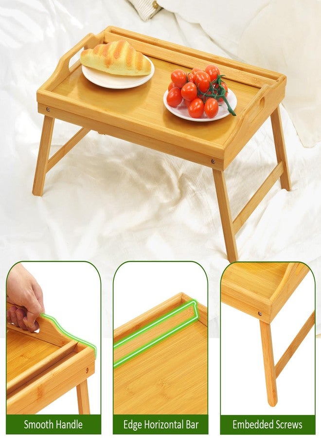 Lesnople Tray Table for Bed, Bamboo Breakfast Tray with Folding Legs and Handles, Natural Color Bed Tray with Media Slot, Ideal for Eating, Serving or Working in Kitchen, Sofa or Bedroom - Image 4