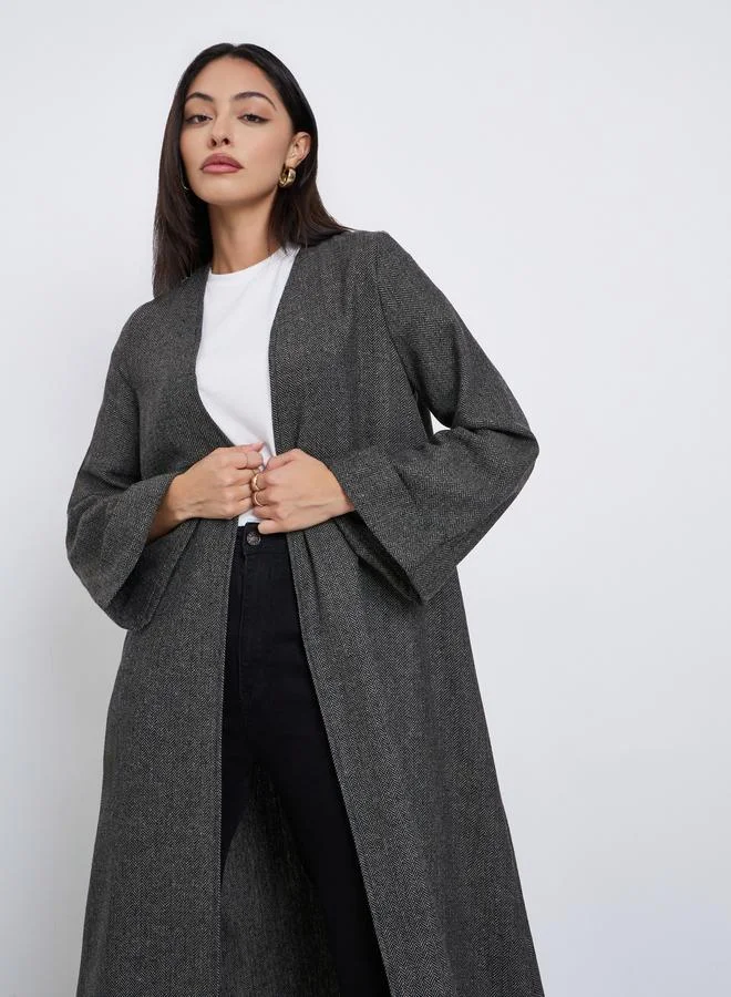 Amirah Amirah Charcoal Herringbone Pattern Winter Abaya