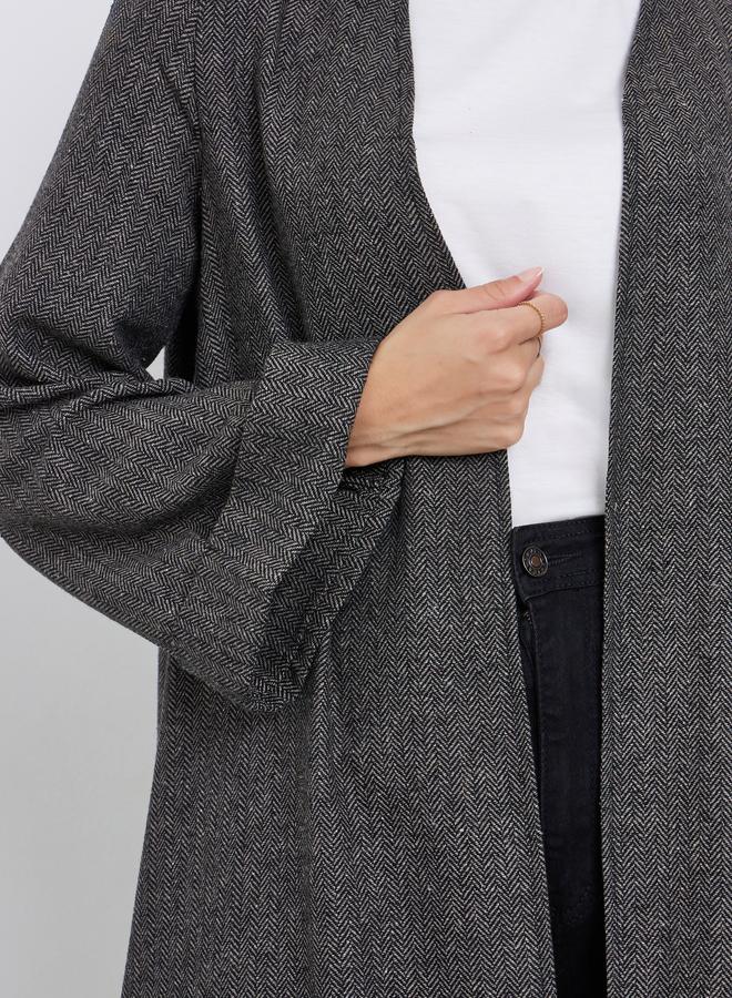 Amirah Charcoal Herringbone Pattern Winter Abaya - Image 3