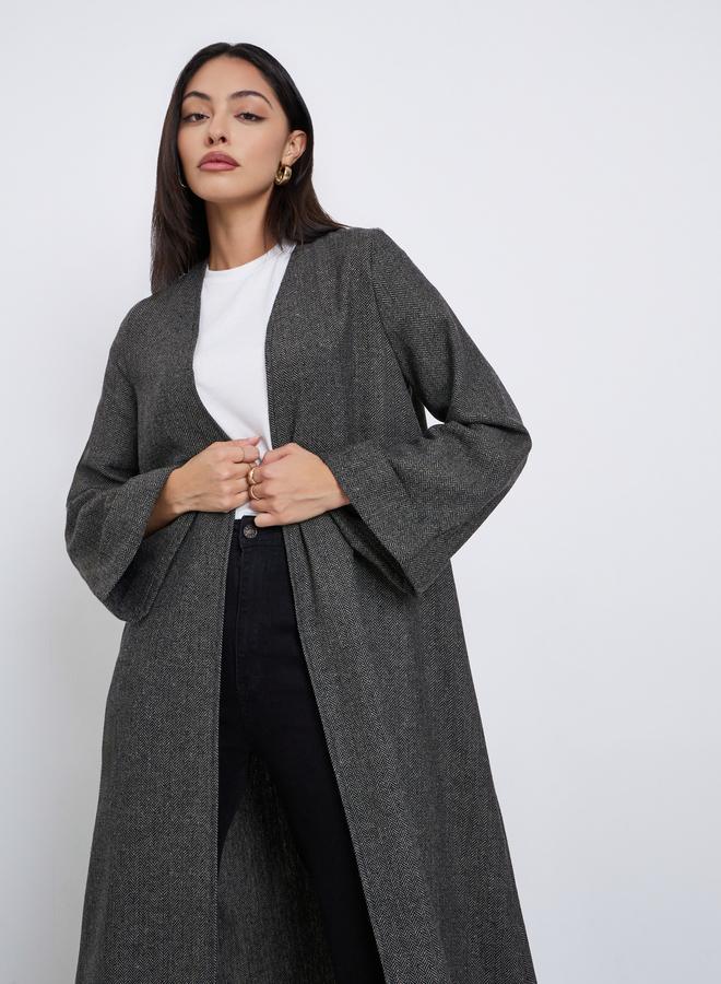 Amirah Charcoal Herringbone Pattern Winter Abaya - Image 2