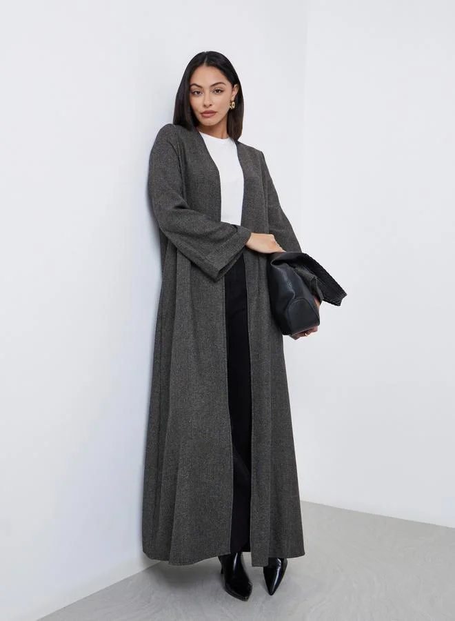 Charcoal Herringbone Pattern Winter Abaya