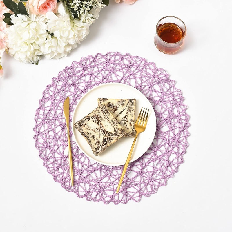 IcosaMro Purple Round Placemats Set of 6 for Dining Table 15 Inch Paper Woven Boho Decorative Circle Place Mat for Wedding Christmas Thanksgiving Day Holiday Dinner Lavender - Image 2