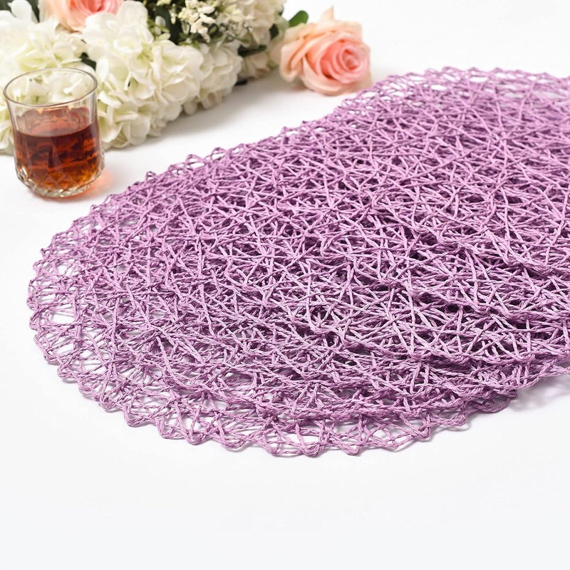 IcosaMro Purple Round Placemats Set of 6 for Dining Table 15 Inch Paper Woven Boho Decorative Circle Place Mat for Wedding Christmas Thanksgiving Day Holiday Dinner Lavender - Image 3