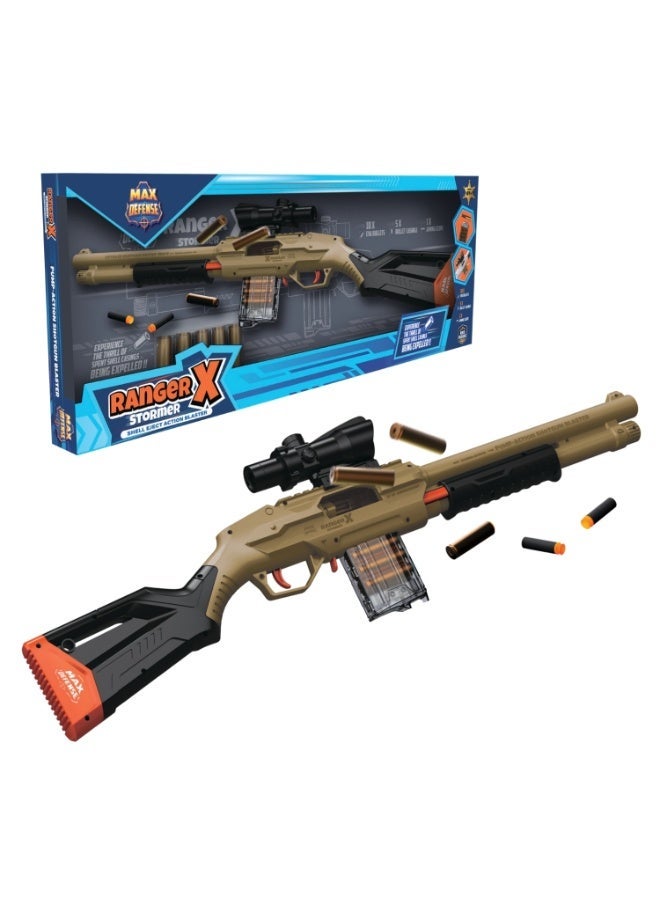 Max Defense Stormer Shell Eject Action Blaster | 10X Eva Bullets | 5X Bullet Casting |1X Aiming Scope | Age 6+ Max Defense - Image 1