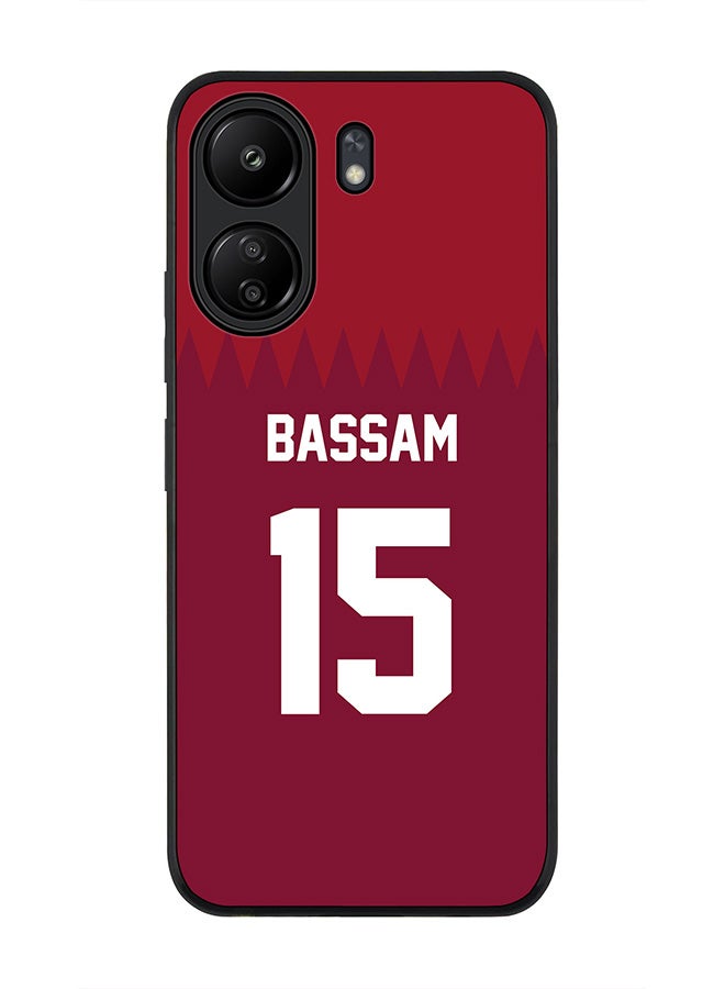 Stylizedd Rugged Black edge case for Xiaomi Poco C65, Slim fit Soft Case Flexible Thin Cover- Football Team-Qatar, Player Name-Bassam - Image 1