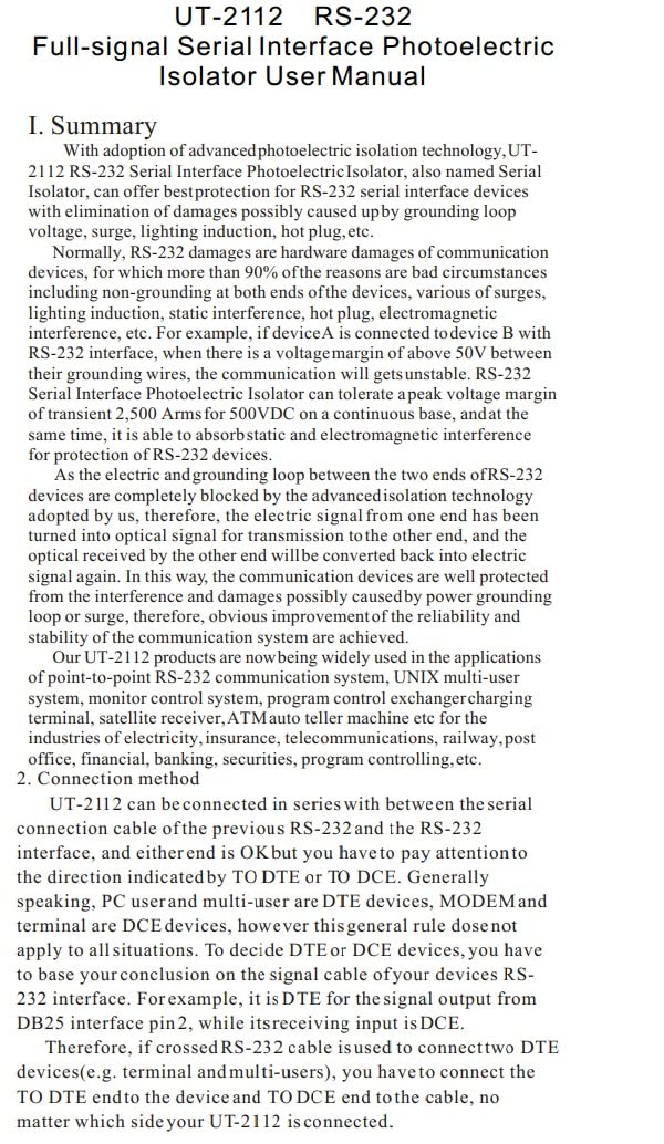 UOTEK UTEK UT-2112 External-Powered RS-232 Repeater Mini-Size PhotoElectric Isolator Full-line - Image 2