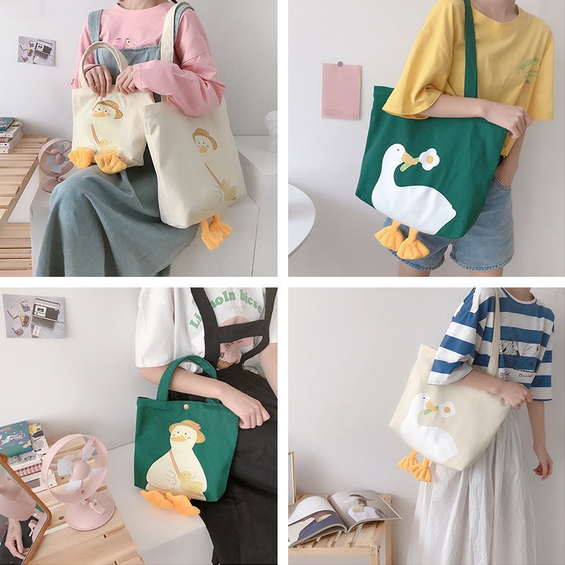 2024 Cute Chet Duck Jio Jio Canvas Bag Shoulder Bag Japanese Style Small Bag Handbag Women'S Bag - Image 3