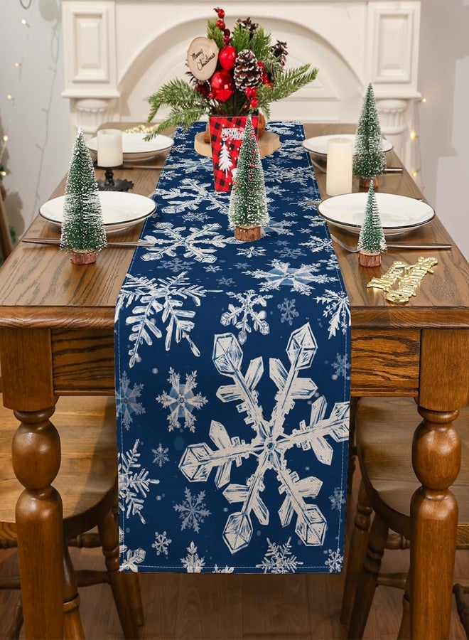 Siilues Christmas Table Runner, Snowflake Decorations Blue Christmas Runner for Table Seasonal Winter Holiday Home Party Decor Dining Table Decorations 13x72 Inch - Image 2