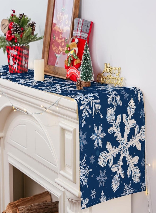 Siilues Christmas Table Runner, Snowflake Decorations Blue Christmas Runner for Table Seasonal Winter Holiday Home Party Decor Dining Table Decorations 13x72 Inch - Image 3