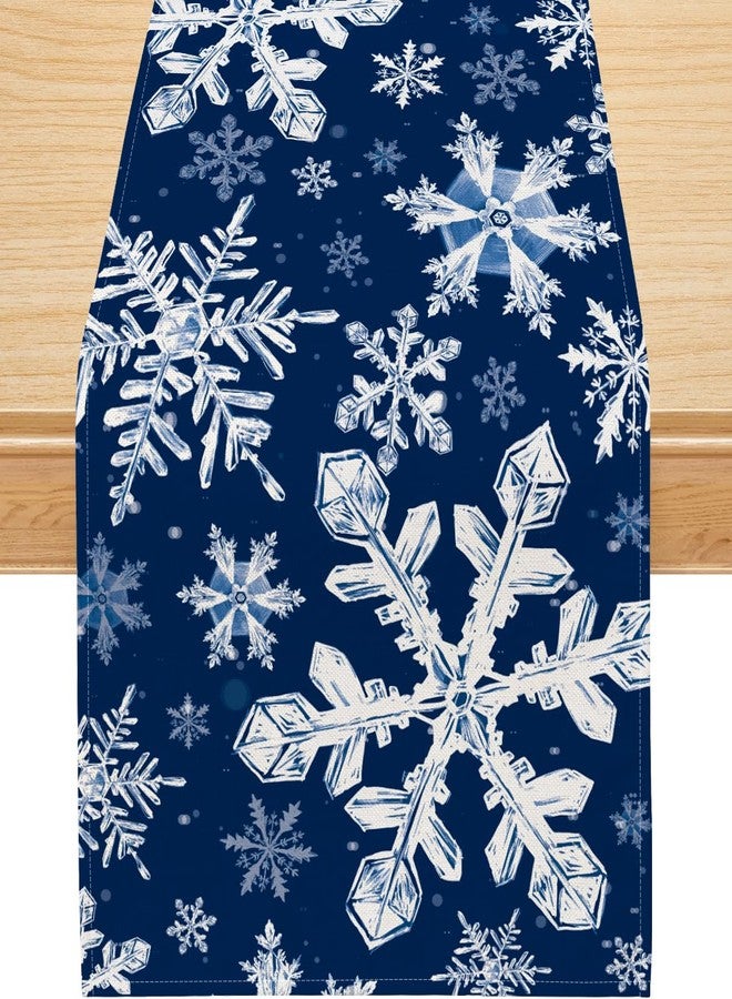 Siilues Christmas Table Runner, Snowflake Decorations Blue Christmas Runner for Table Seasonal Winter Holiday Home Party Decor Dining Table Decorations 13x72 Inch - Image 1