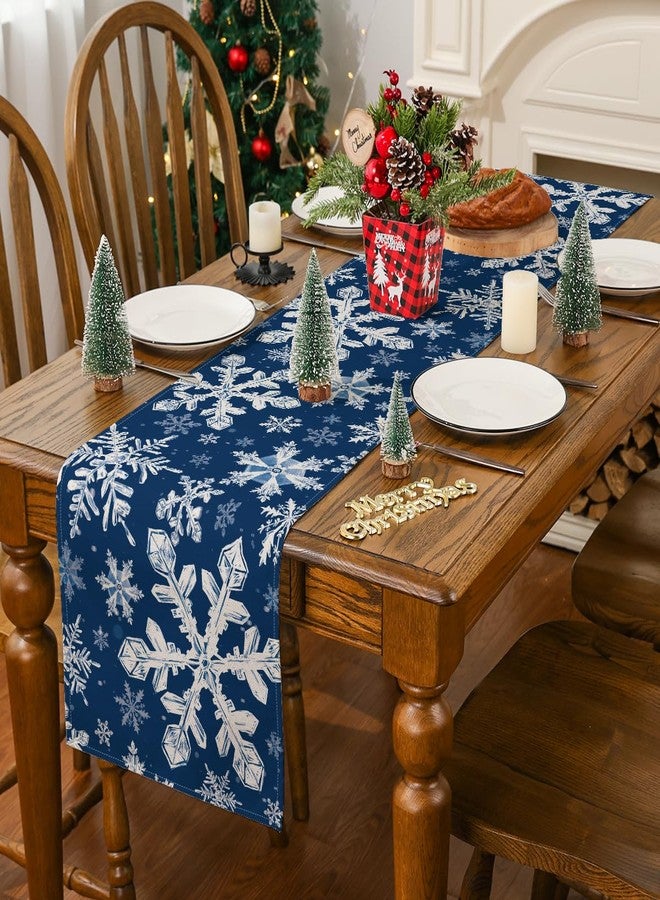 Siilues Christmas Table Runner, Snowflake Decorations Blue Christmas Runner for Table Seasonal Winter Holiday Home Party Decor Dining Table Decorations 13x72 Inch - Image 4