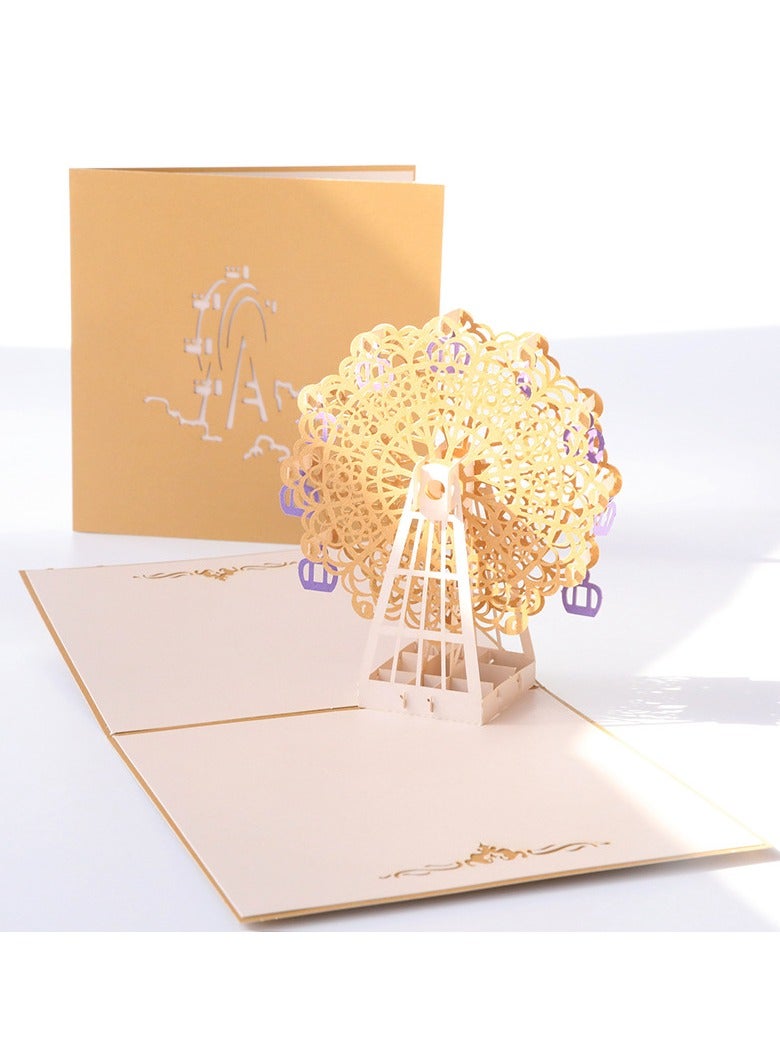 Generic Gift sets-Creative 3D greeting card featuring a hollowed-out golden Ferris wheel  - Image 1