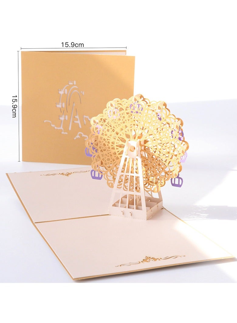 Generic Gift sets-Creative 3D greeting card featuring a hollowed-out golden Ferris wheel  - Image 3